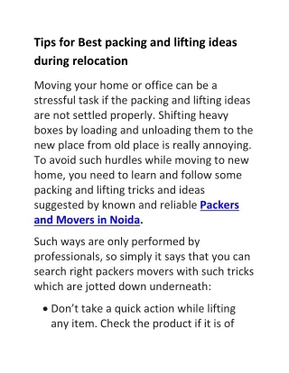 Tips for Best packing and lifting ideas during relocation