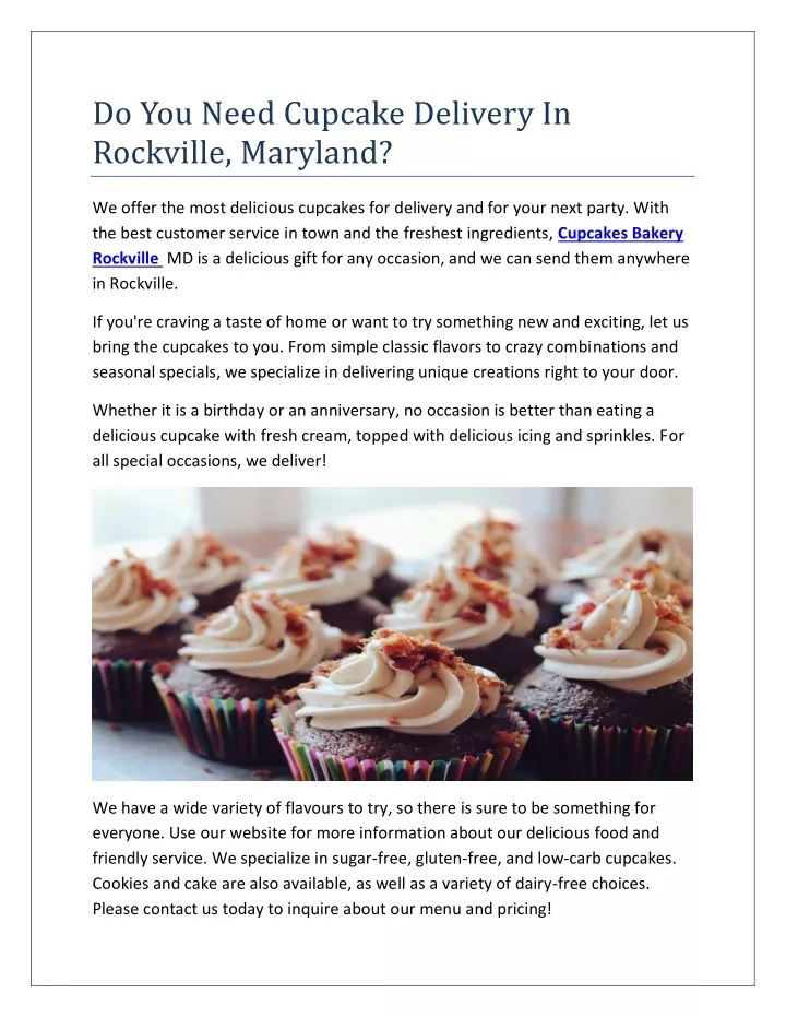 do you need cupcake delivery in rockville maryland