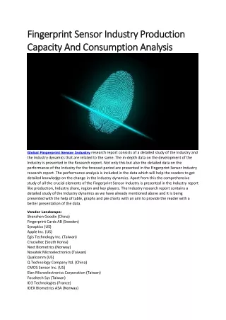 Fingerprint Sensor Industry Production Capacity And Consumption Analysis