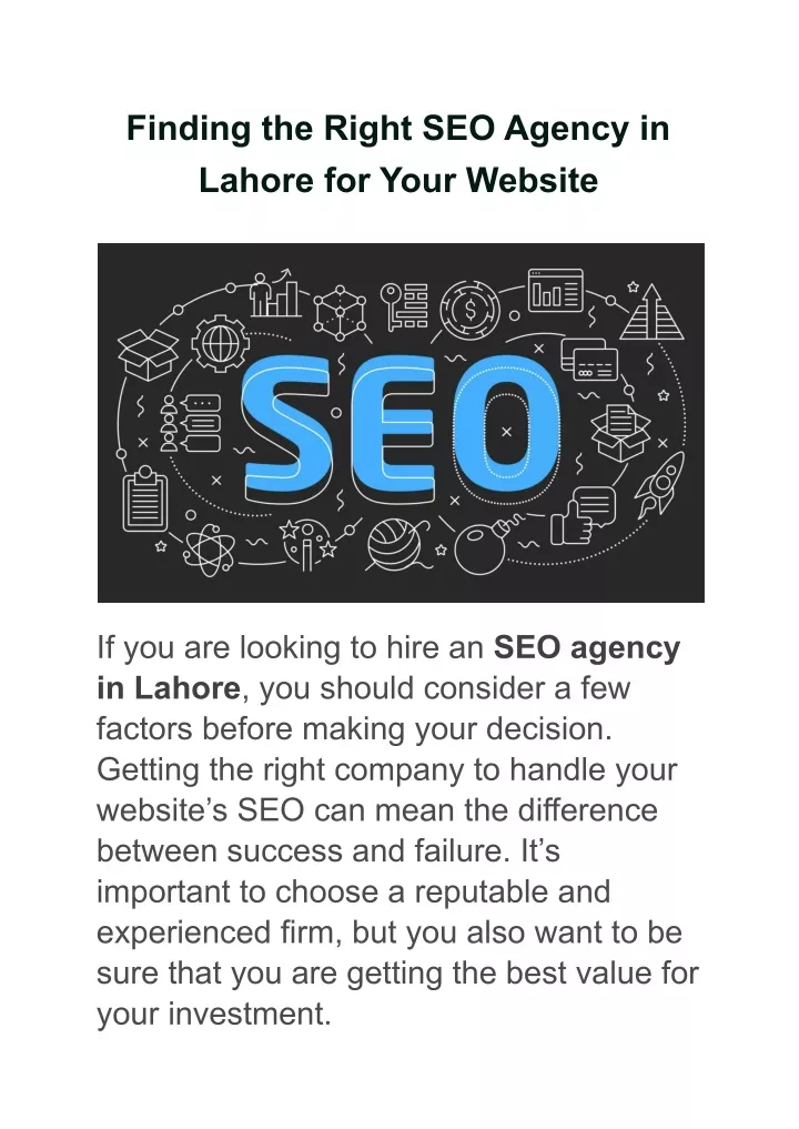 finding the right seo agency in lahore for your
