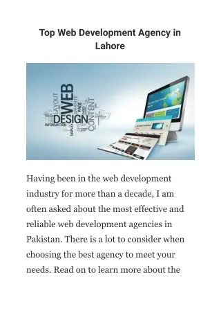 Top Web Development Agency in Lahore