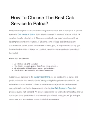 How To Choose The Best Cab Service In Patna