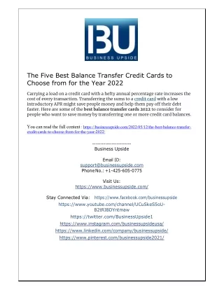 The Five Best Balance Transfer Credit Cards to Choose from for the Year 2022