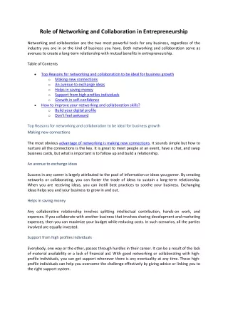 Role of Networking and Collaboration in Entrepreneurship