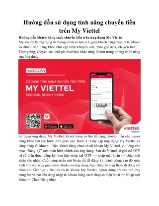 Hướng dẫn sử dụng tính năng chuyển tiền trên My Viettel