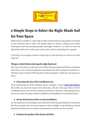 6 simple steps to select the right shade sail