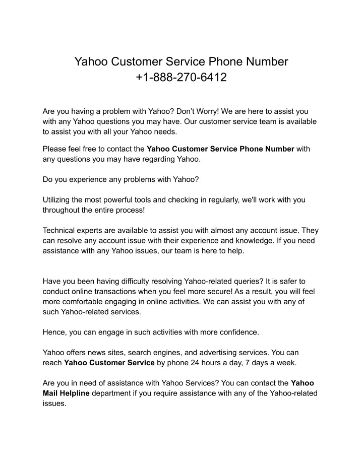 yahoo customer service phone number 1 888 270 6412