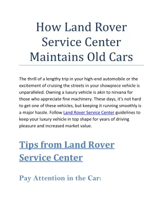 How Land Rover Service Center Maintains Old Cars