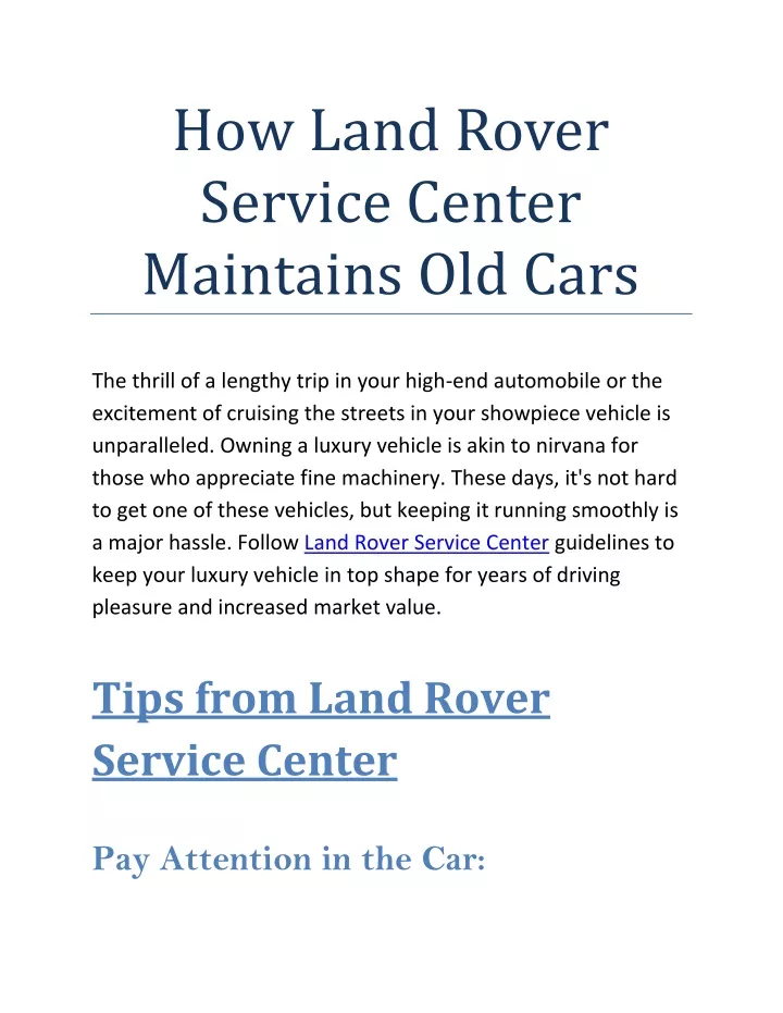 how land rover service center maintains old cars