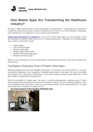 How Mobile Apps Are Transforming the Healthcare Industry?