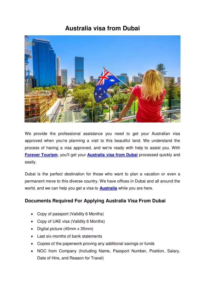 australia visa from dubai