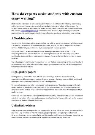 how do experts assist students with custom essay