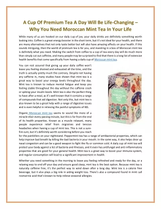 A Cup Of Premium Tea A Day Will Be Life-Changing – Why You Need Moroccan Mint Tea In Your Life