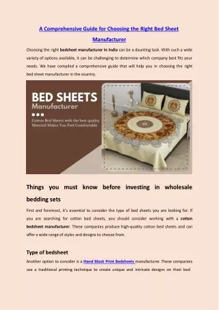 A Comprehensive Guide for Choosing the Right Bed Sheet Manufacturer