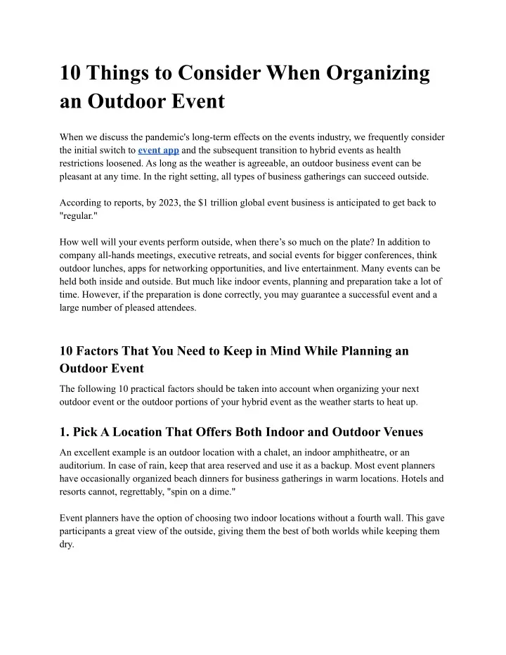 10 things to consider when organizing an outdoor
