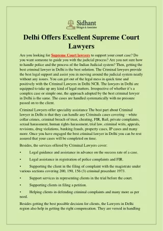 Delhi Offers Excellent Supreme Court Lawyers