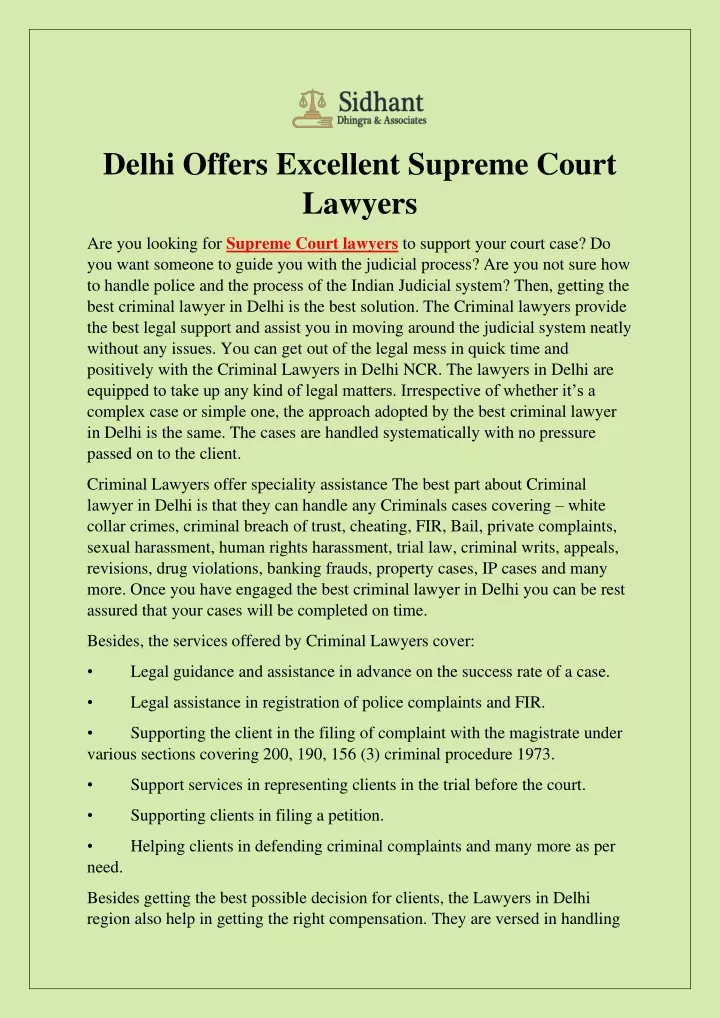 delhi offers excellent supreme court lawyers