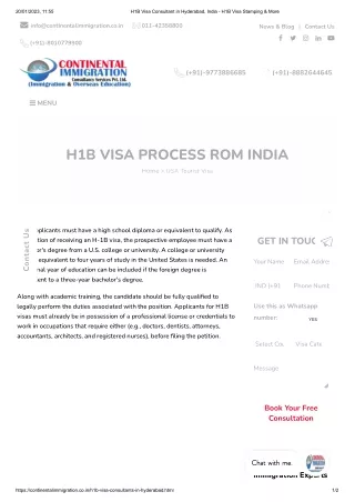 H1B Visa Consultant in Hyderabad, India - H1B Visa Stamping & More