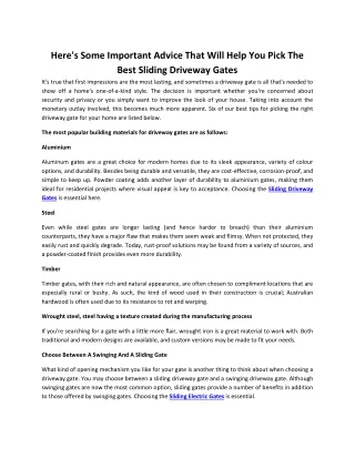 Here's Some Important Advice That Will Help You Pick The Best Sliding Driveway Gates