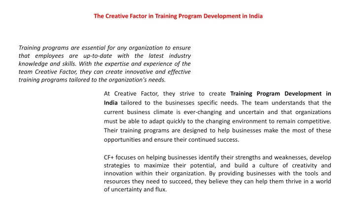 the creative factor in training program