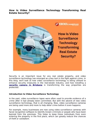 How Is Video Surveillance Technology Transforming Real Estate Security?