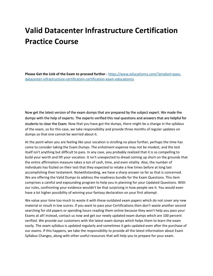 valid datacenter infrastructure certification