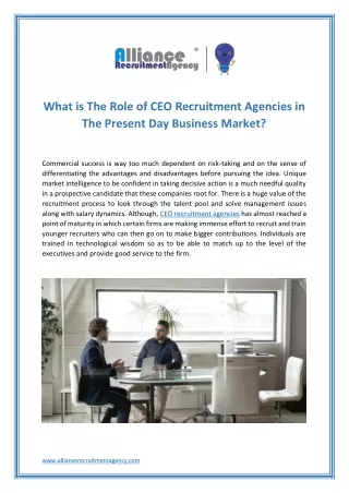 What is The Role of CEO Recruitment Agencies in The Present Day Business Market