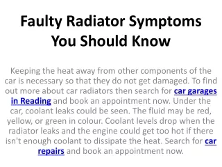 faulty radiator symptoms you should know