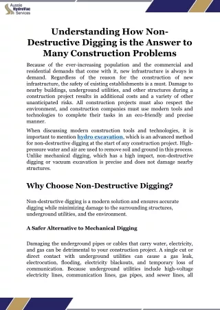 Understanding How Non-Destructive Digging is the Answer to Many Construction Pro