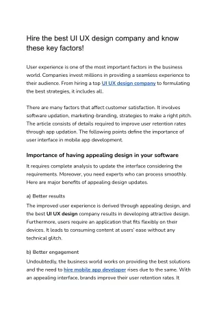 Hire the best UI UX design company and know these key factors