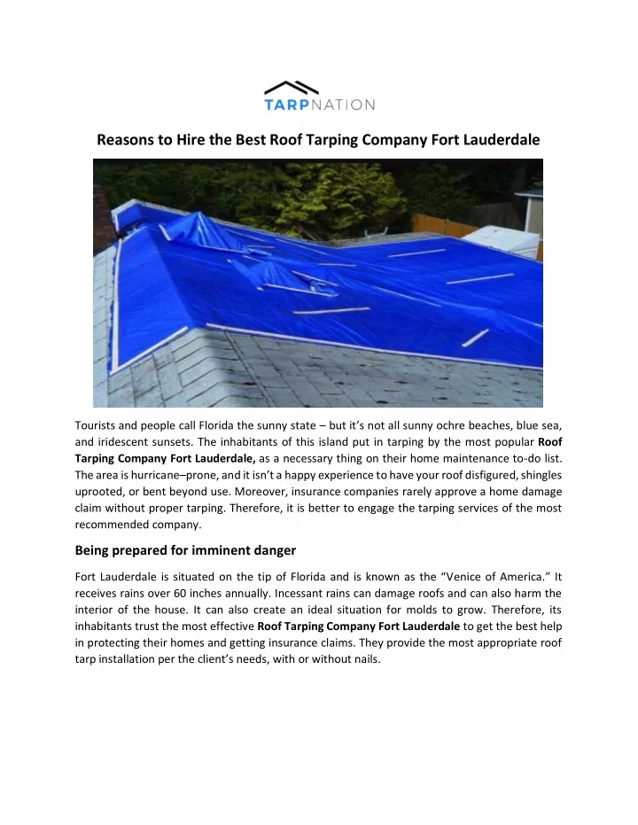 reasons to hire the best roof tarping company