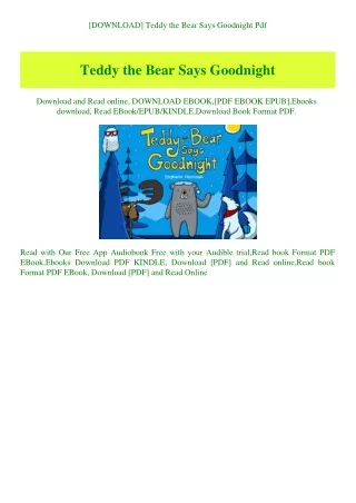 [DOWNLOAD] Teddy the Bear Says Goodnight Pdf