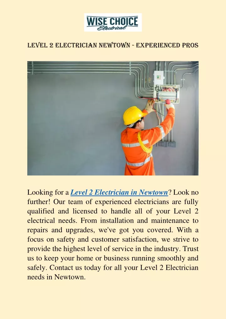 level 2 electrician newtown experienced pros