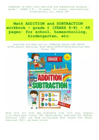[DOWNLOAD IN @PDF] Math ADDITION and SUBTRACTION workbook - grade 1 (YEARS 6-8) - 68 pages for schoo