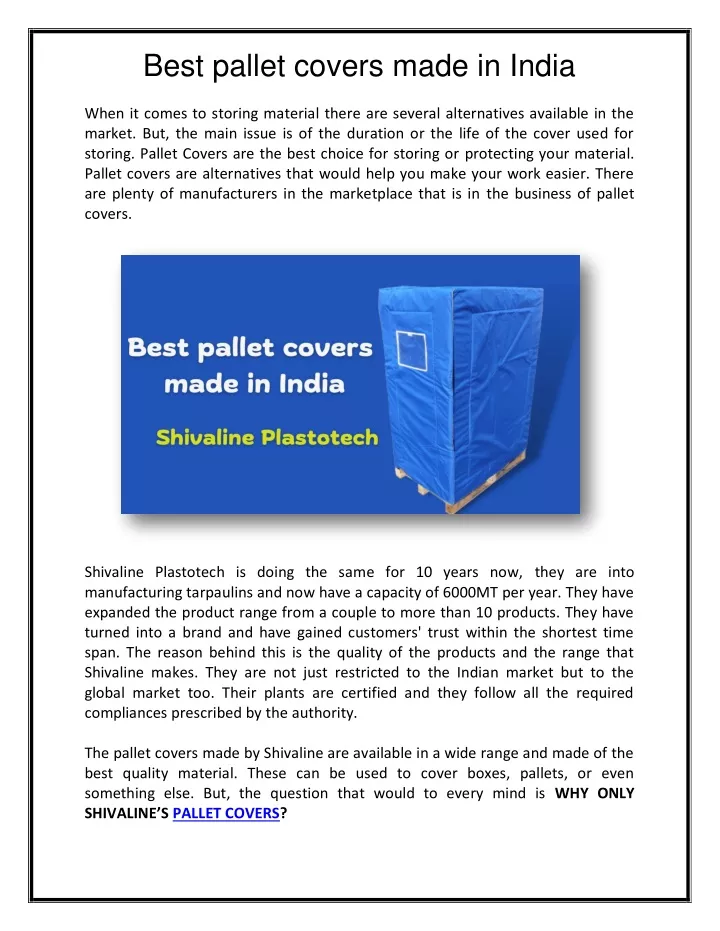 best pallet covers made in india