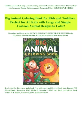 DOWNLOAD EPUB Big Animal Coloring Book for Kids and Toddlers Perfect for All Kids with Large and Sim