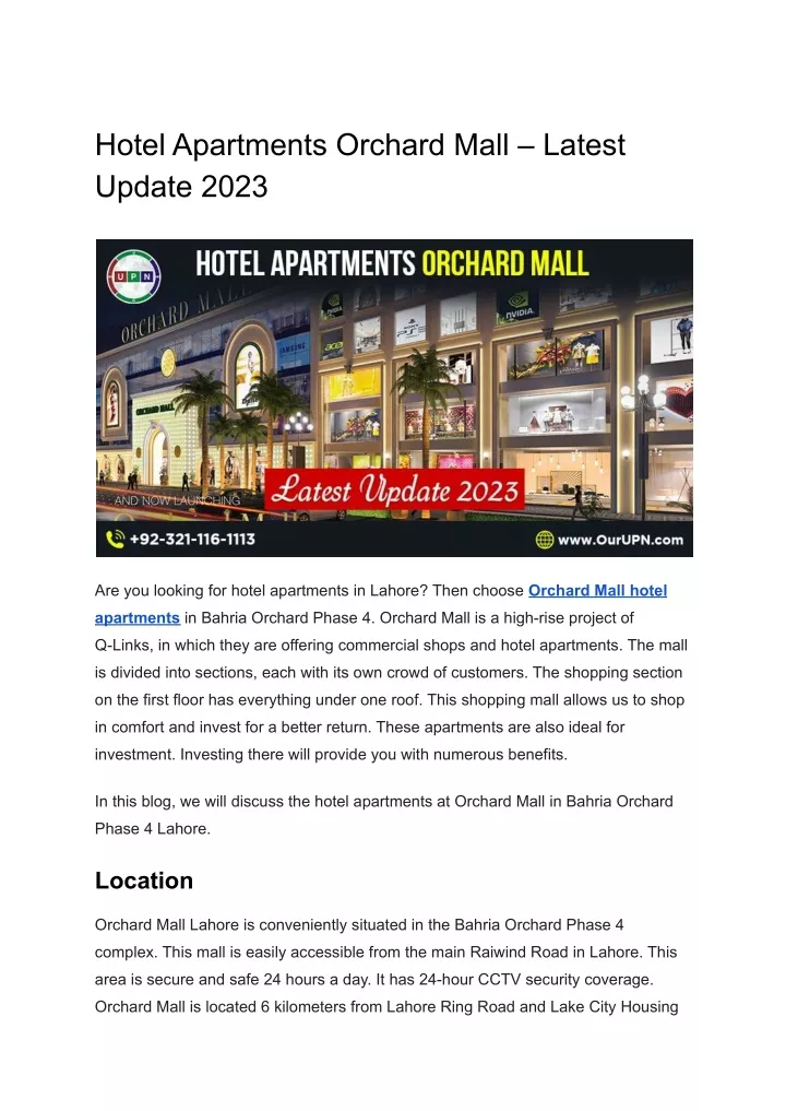 hotel apartments orchard mall latest update 2023