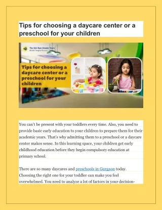 Tips for choosing a daycare center or a preschool for your children