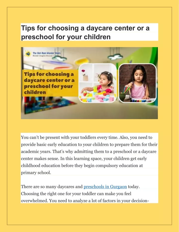 tips for choosing a daycare center or a preschool