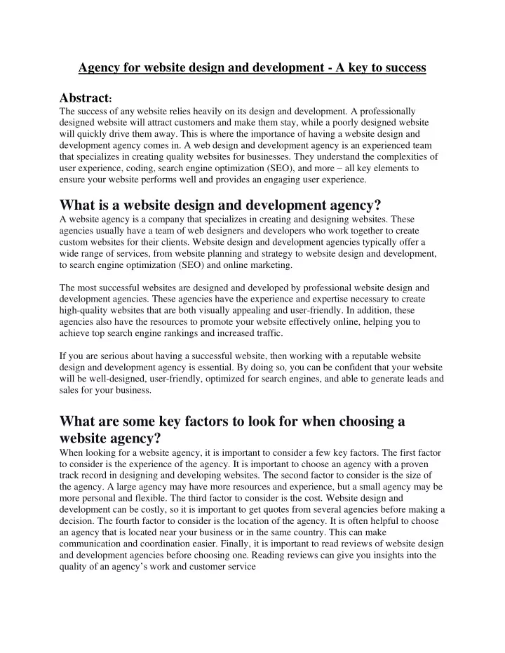 agency for website design and development