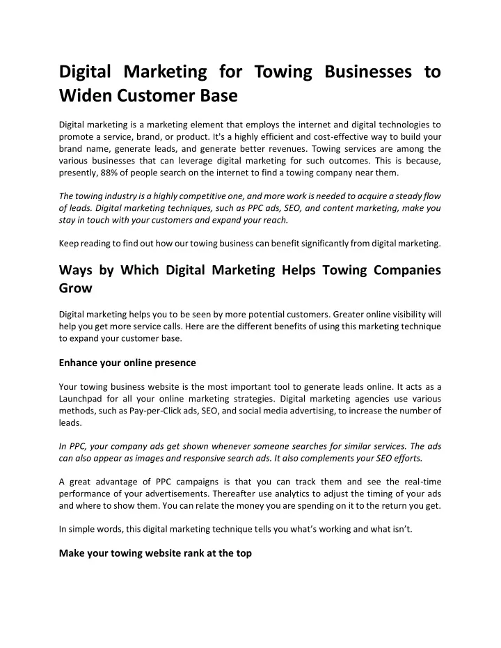 digital marketing for towing businesses to widen