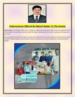 Endorsements Offered By Rakesh Rajdev To The Society