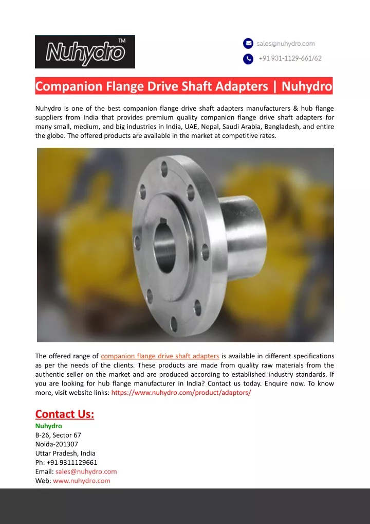 companion flange drive shaft adapters nuhydro