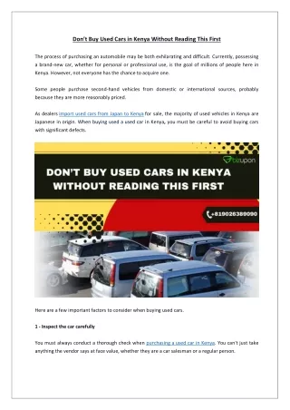 Do not Buy Used Cars in Kenya Without Reading This First