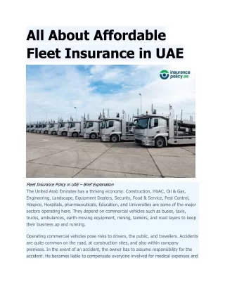 All About Affordable Fleet Insurance in UAE