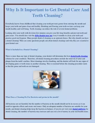 Why Is It Important to Get Dental Care And Teeth Cleaning?
