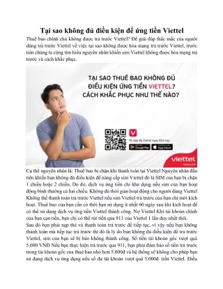 Tại sao không đủ điều kiện để ứng tiền Viettel