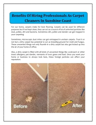 Benefits Of Hiring Professionals As Carpet Cleaners In Sunshine Coast