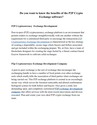 Do you want to know the benefits of the P2P Crypto Exchange software
