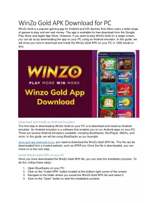 WinZo Gold APK Download for PC